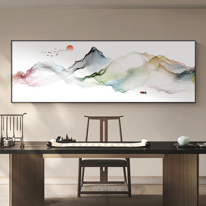 山水画卧室茶室水墨画客厅挂画新中式沙发背景墙装饰画办公室禅意