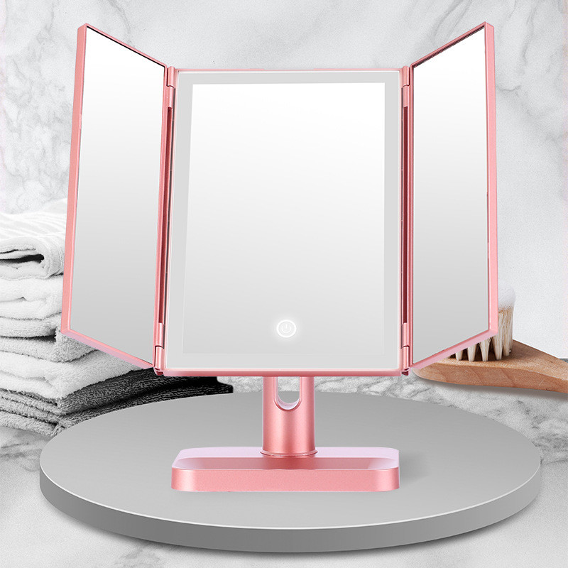 led化妆镜放大美容化妆镜 梳妆台镜台式三面折叠带灯调光镜子