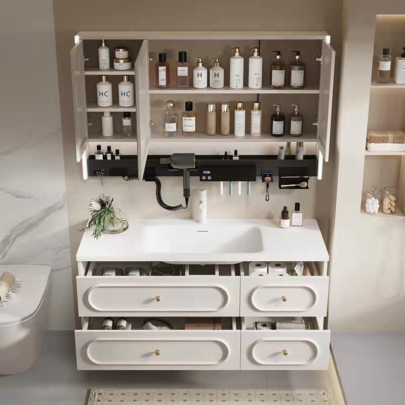法式多功能橡木陶瓷一体盆浴室柜组合卫生间洗脸池台浴室柜置物架