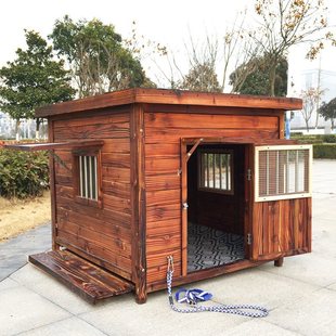 实木狗窝碳化狗屋送凉席防寒宠物狗笼户外防水金毛犬木屋 大型新款