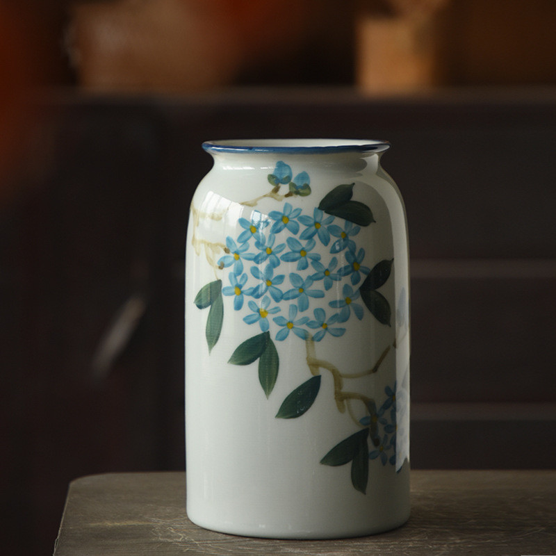 景德镇手绘青花陶瓷花瓶插花水培花器复古禅意可多肉花盆客厅茶室