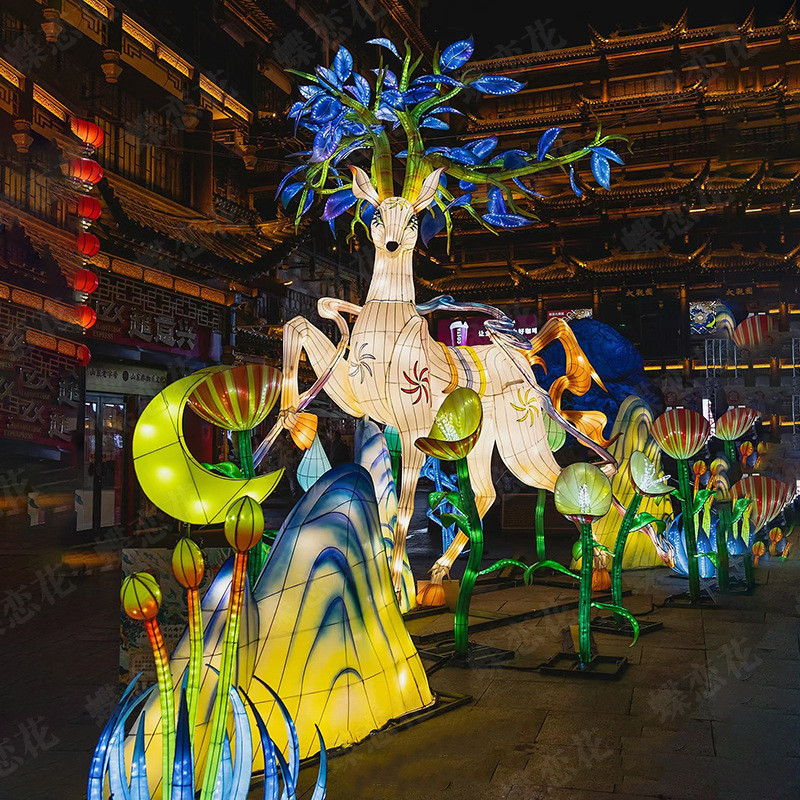 街道庭院发光动物花灯梅花鹿动物造型彩灯不夜城防水花灯策划