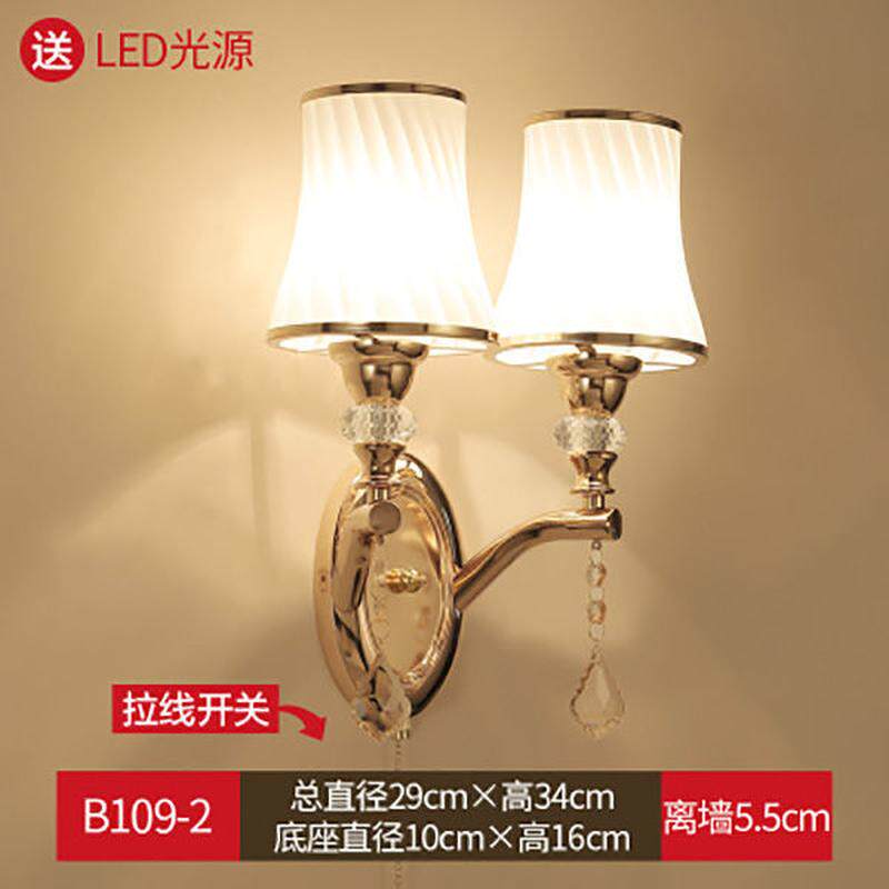 壁灯水晶壁灯单头带拉线开关客厅背景墙卧室床头灯欧式金色墙简欧