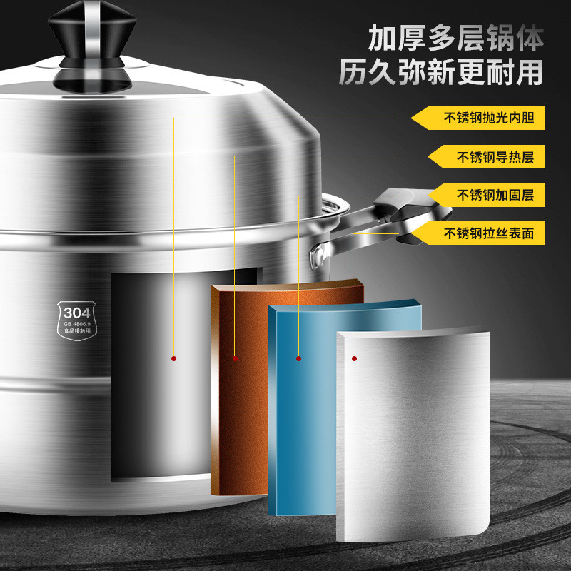 热销蒸锅大号304不锈钢家用2三层加厚蒸笼馒头蒸煮四层炖专用