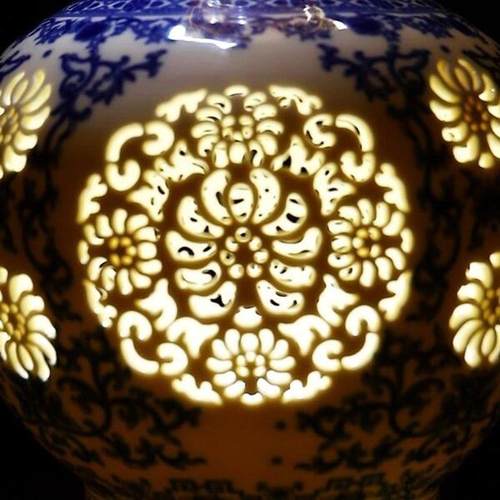 热销福运连年镂空青花瓷玲珑釉花瓶雕瓷镂影插花瓶居家桌面摆件装