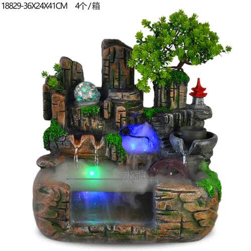 仿真树假山流水喷泉实用玻璃鱼缸加湿器创意树脂工艺品雕刻微景观