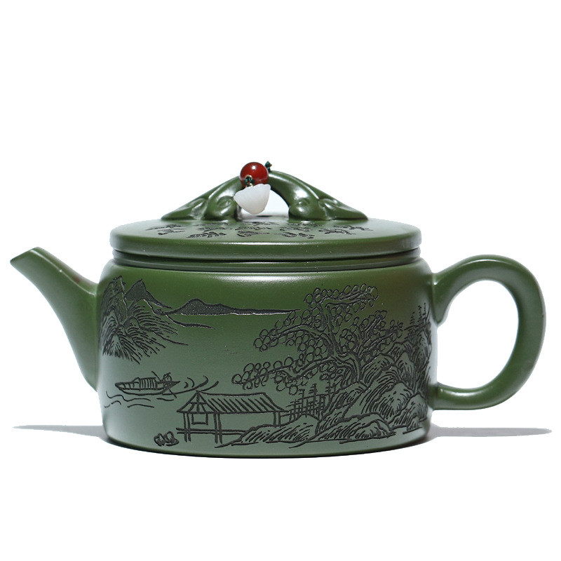 直播手工制作原矿墨绿泥紫砂壶宜兴 江南汉瓦泡茶壶茶具
