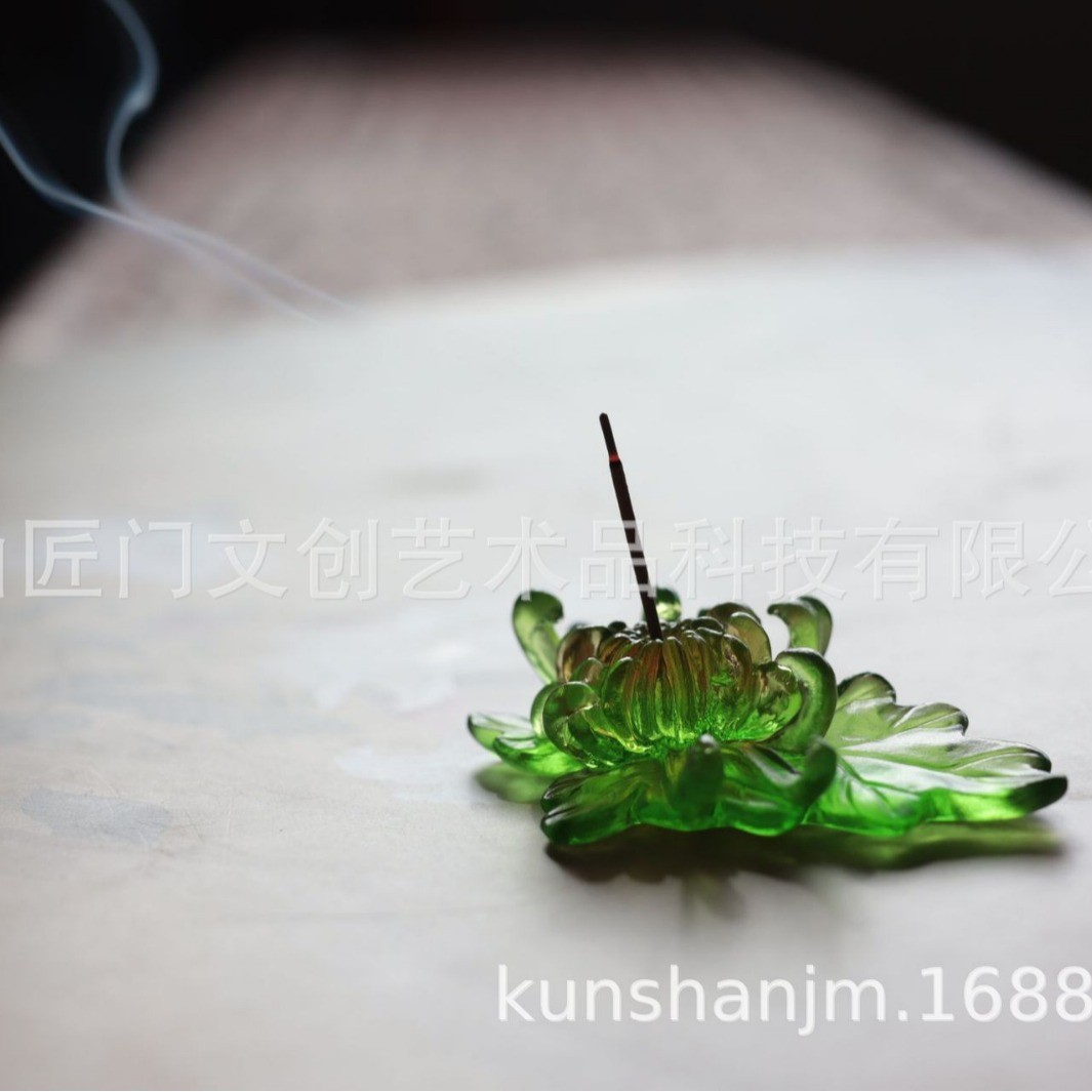 热销金菊门琉璃纯手工创意文房笔架匠香插笔搁多功能工艺品摆件