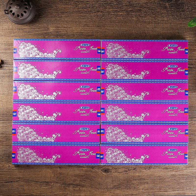 热销印度进口天然植物线香熏香satya紫宝石手工制作印度香大盒批