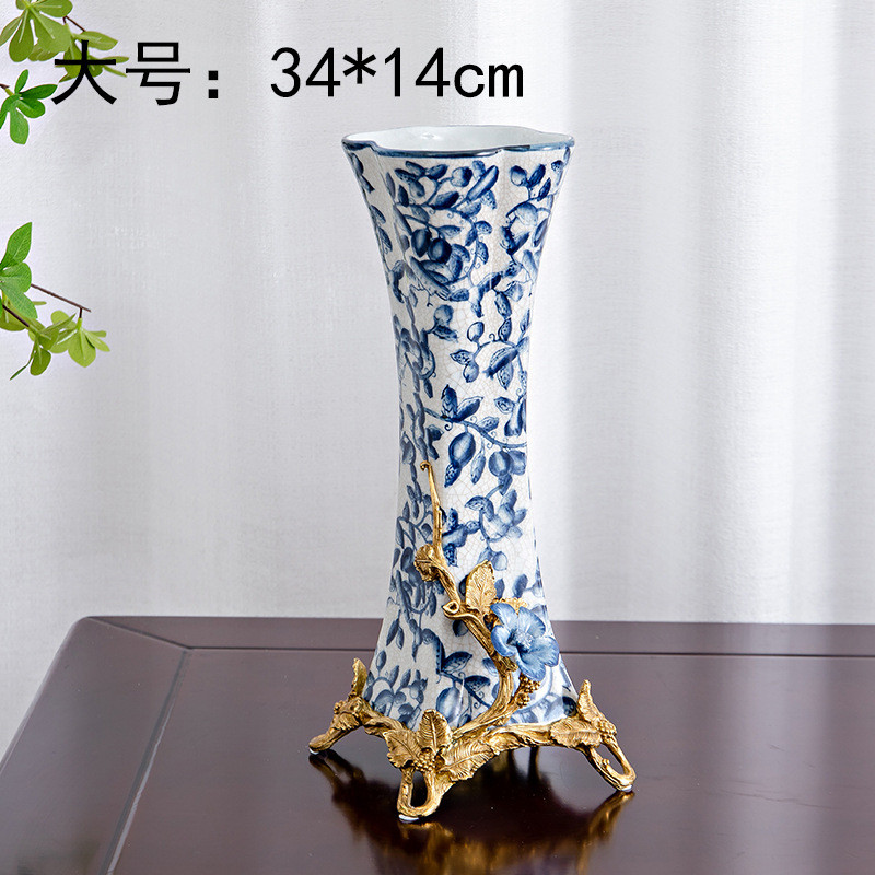 陶瓷瓷铜花瓶大号欧美家具软装客厅玄关插花摆件高温配花瓶代批发
