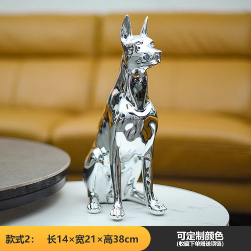 c！杜宾犬狗摆件仿真动物模型庭院花园雕塑民宿别墅黑狗客厅落地