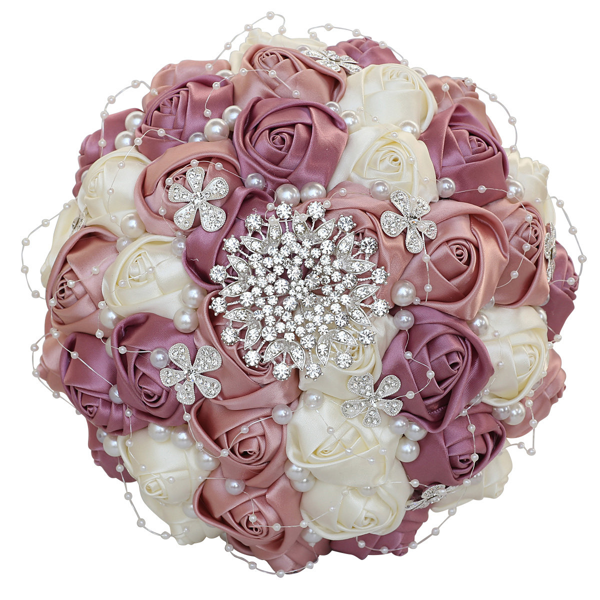 欧美婚庆用品水钻手捧花缎带花束稳定现货新娘婚礼花束w224e