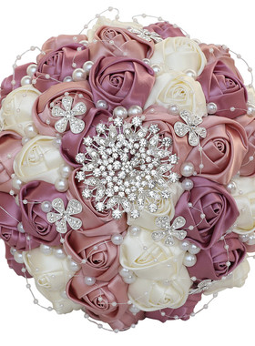 欧美婚庆用品水钻手捧花缎带花束稳定现货新娘婚礼花束w224e