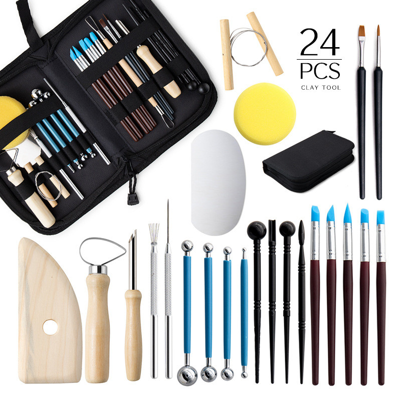 陶艺工具24件套装细节雕刻刀diy艺术打孔器硅胶点钻笔粘土针