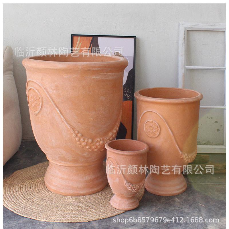 美式陶盆乡村酒杯花盆罗马风格外贸出口盆陶盆粗落地红陶盆高脚盆