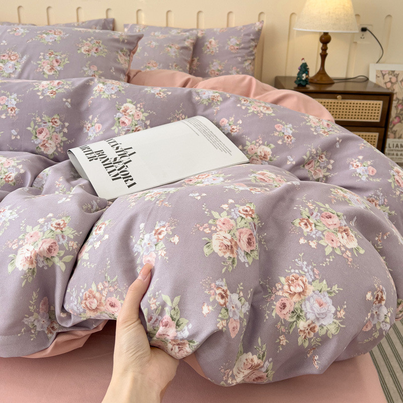 双层纱床上四件套碎花被套床单宿舍三件套母婴级棉针织4件套