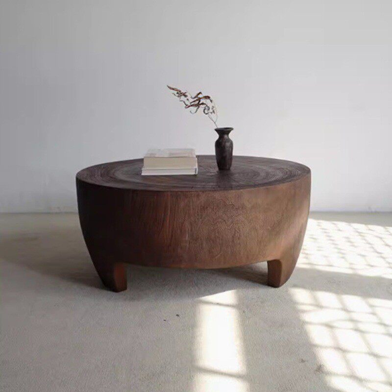 整木制作茶几组合客厅圆形实寂酒店民宿侘木墩风原木根雕边几角几