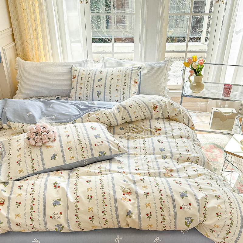 热销公主风床上四件套纯棉全棉100小清新女床单人被套宿舍三件套