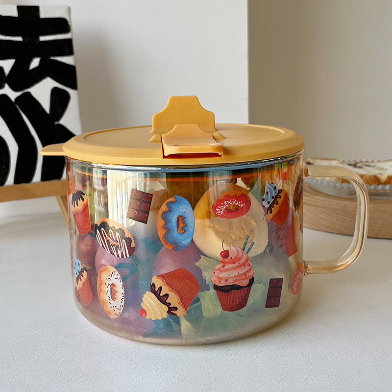 m3no批发玻璃碗家用大容量带盖ins风神奇学生宿舍上班族泡面碗带