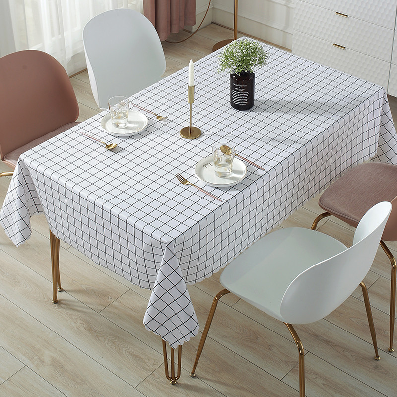 格子桌布防水防油免洗防烫pvc茶几桌子餐桌布布艺白色小方格风源