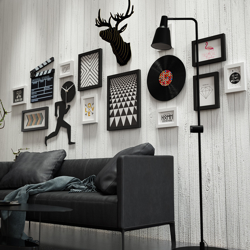 高分子2393北欧现代背景墙照片墙相框组合装饰画框客厅挂画鹿头钟图片