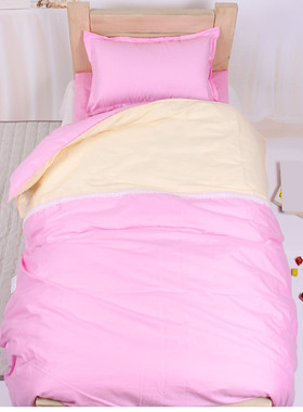 km@幼儿园三件套纯绿粉蓝起被套三件套六件套可脱卸不掉色不黄色