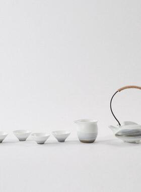 热销新中式创意陶瓷茶具白色茶壶摆件样板房酒店客厅茶几茶盘软装