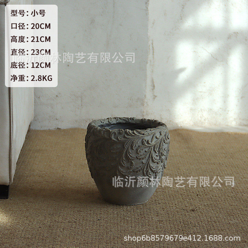 北欧浮雕水泥花盆圆形客厅阳台酒店摆设大口径绿植盆商场装饰庭院