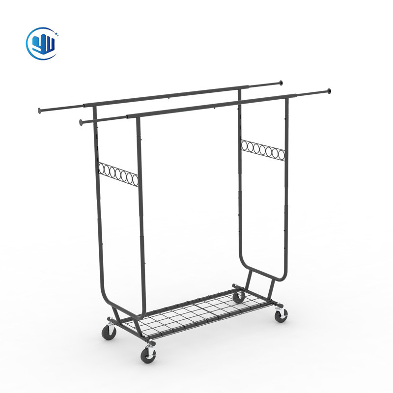 重型晾衣架服装店陈列展示移动挂衣架落地式可简约折叠衣帽架双杠