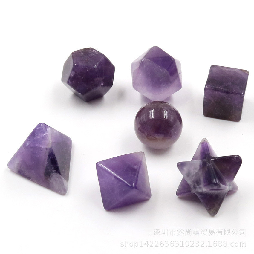 紫水晶梅尔七摆件几何水晶石摆件卡巴件套水晶饰品摆件
