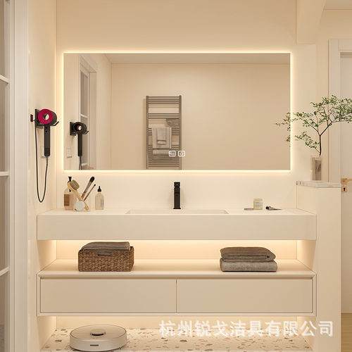 酒店风岩板一体洗脸橡木浴室柜组合现代简约盆洗手池卫生间洗漱台