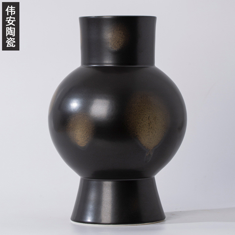 简约创意新中式几何陶瓷花瓶摆件样板房客厅插花瓶软装饰品