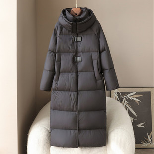 长期有货2025春季款女90白鹅绒服长款休闲连帽高级泡芙感羽绒服