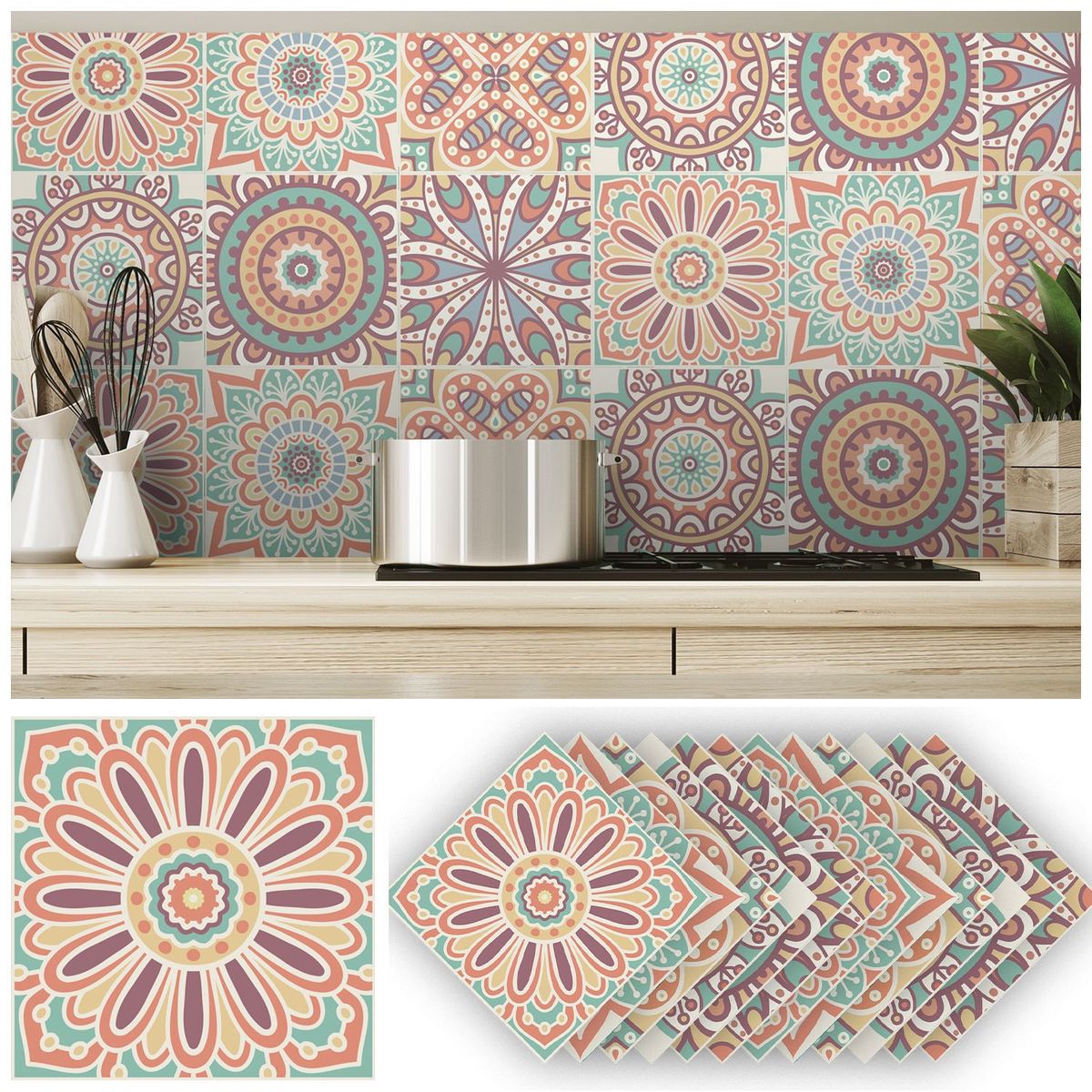 funlife风印度曼陀罗图案加厚瓷砖贴阳台布置防水耐磨地贴kts061