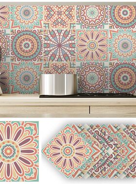 funlife风印度曼陀罗图案加厚瓷砖贴阳台布置防水耐磨地贴kts061