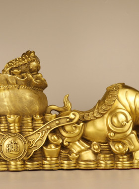 杨铜记铜牛牛拉牛摆件金蟾钱袋牛拉车钱袋聚宝盆聚宝盆牛