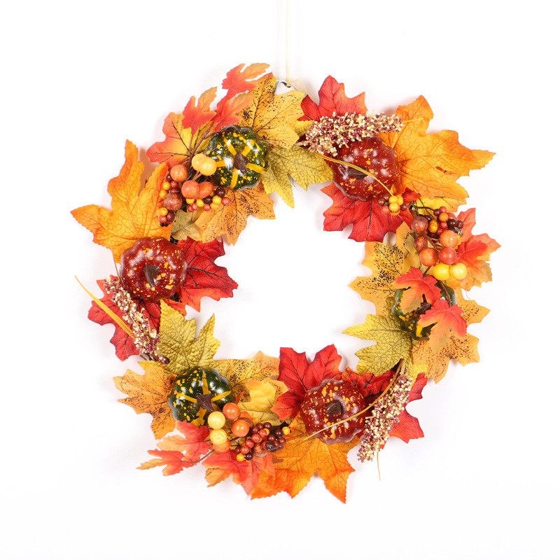 感恩节秋色南瓜花环丰收节枫叶麦穗花圈门挂家居装饰挂件批发