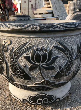 种植供应庭院花园别墅公园大理石石材花钵可批量石雕花盆花园摆件