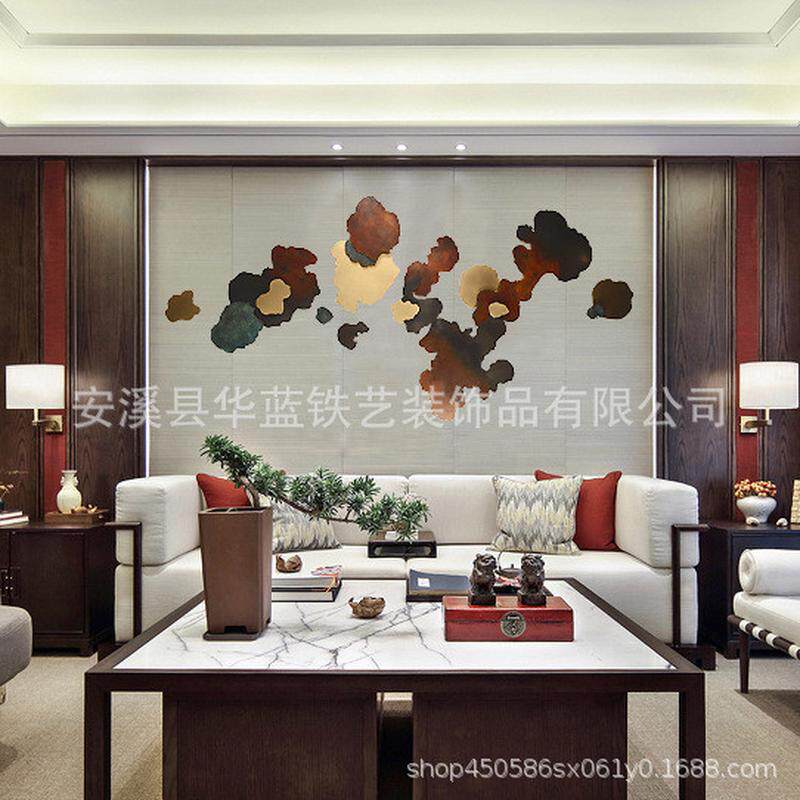 现代墙上挂件售楼处墙饰新中式样板房玄关背景金属壁饰墙面装饰品
