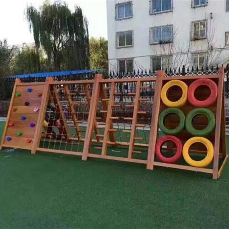 热销幼儿园室内外木质游乐架儿童黄花梨荡桥户外组合攀爬设备