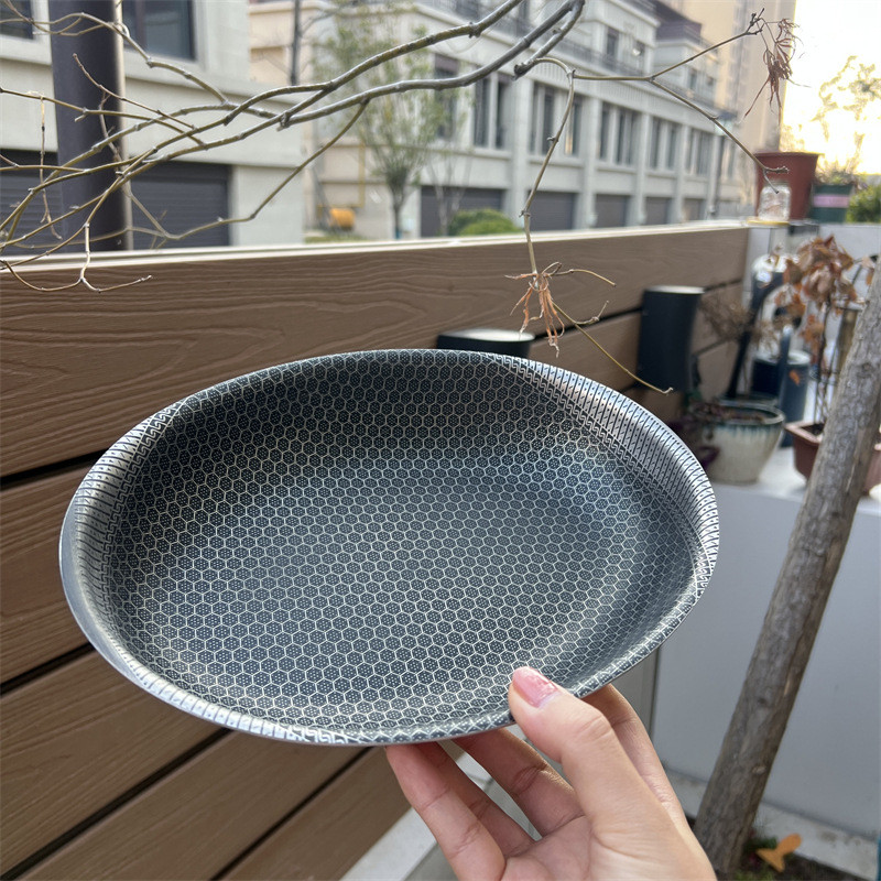 304不锈钢加深加厚蛋形煎盘家用蒸鱼盘椭圆盘子菜盘肠粉盘烧新品