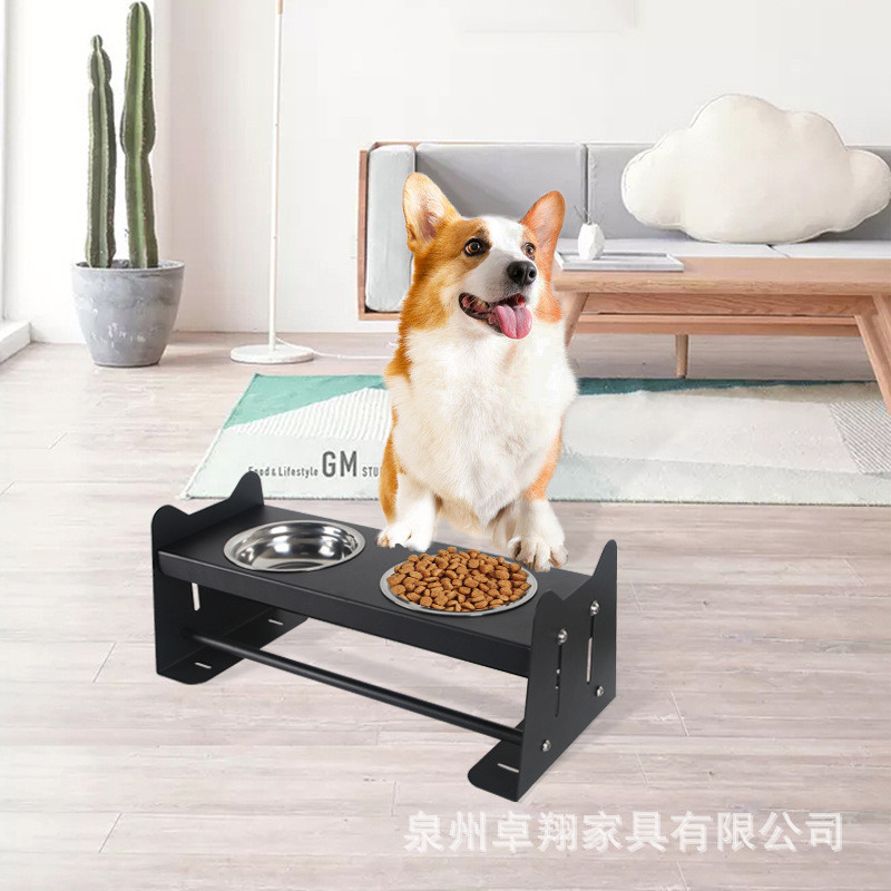 可调节升降宠物食盆架铁艺狗碗不锈钢加高支架双碗狗狗碗盆架
