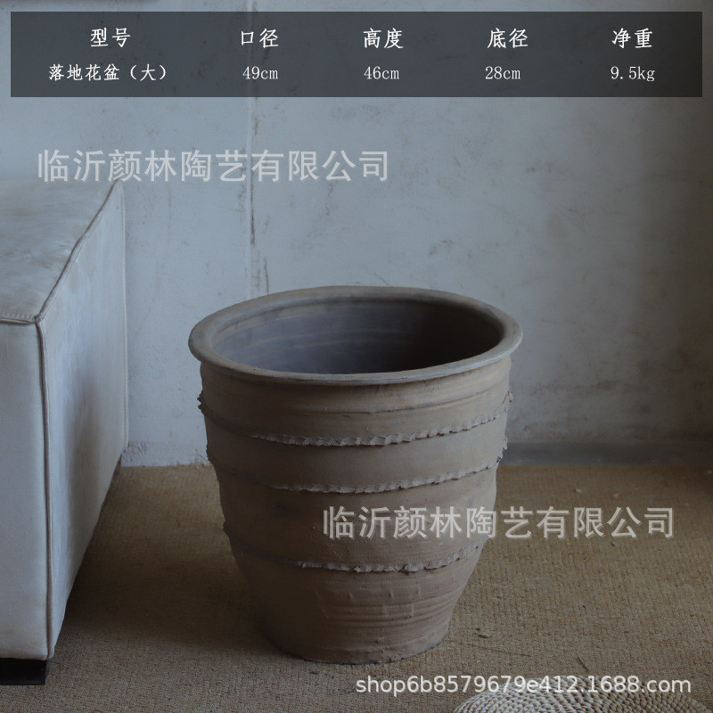 粗陶花盆大口径陶土盆民宿装饰盆透气陶缸复古大号种树花盆纯手工