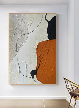 纯手工油画莫橙色兰迪客厅装饰画现代抽象砂岩肌理画玄关过道挂画