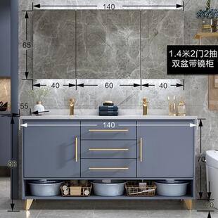 北欧双盆轻奢岩板浴室柜组合落地式洗脸洗手池洗漱台盆卫生间柜子