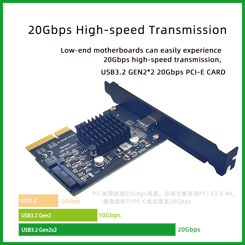 USB3.2扩展卡GEN2x2 20Gbps PCI-E 4X转TYPE-C副机DMA提速ASM3242