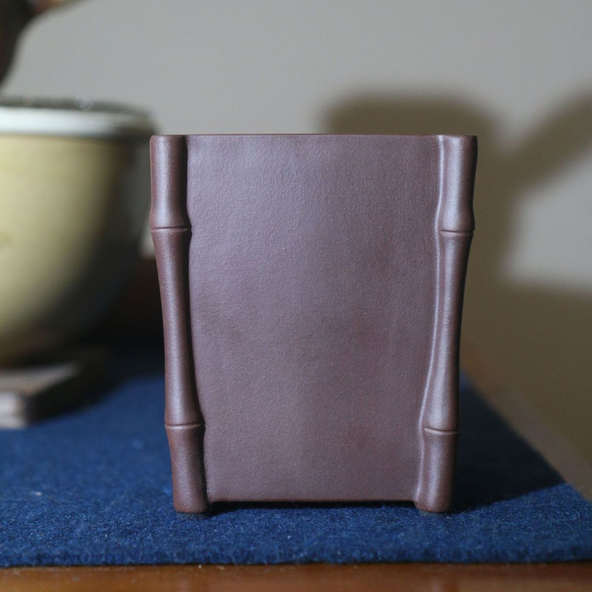 正方形竹节紫砂花盆老紫泥精品手工盆景盆签筒盆吴化名家古典明盆