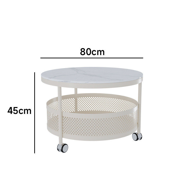 网红奶油风现代简约岩板茶几客厅家用法式小户型可移动带轮小圆桌