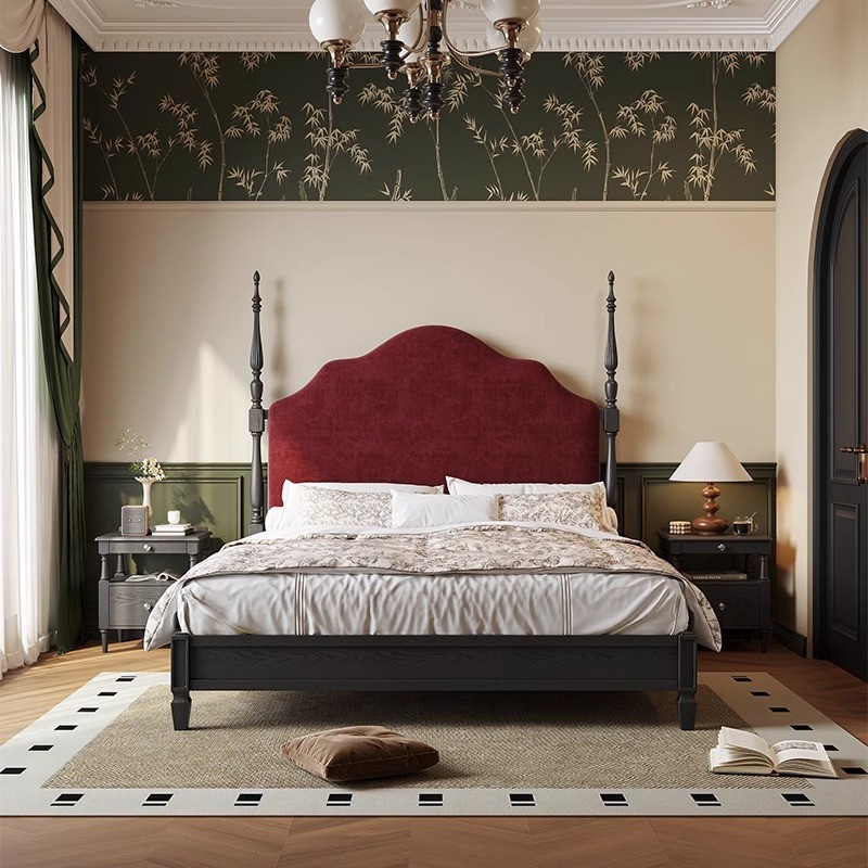 热销法式床边柜古风床头柜白蜡木主卧室全实木床头收纳柜复古小柜