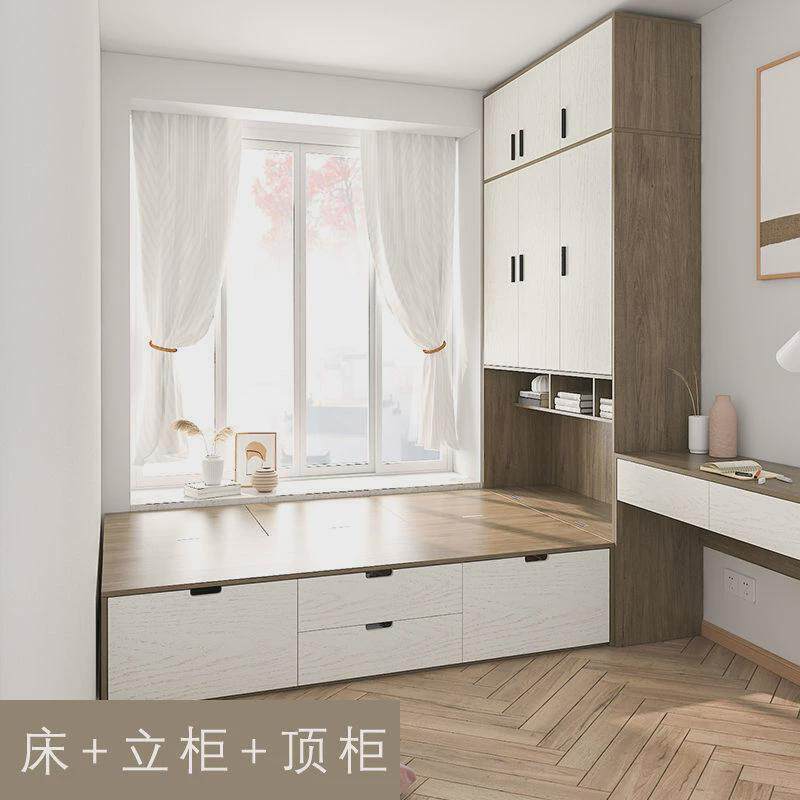 T苐1实木简约储物高箱小户型组合衣柜床书桌多功能榻榻米床柜一体